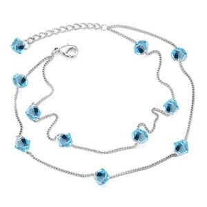 Bicone Crystal Dual Strand Anklet with Swarovski Crystals in Aqua